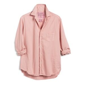 Frank & Eileen EILEEN Famous Denim Dusty Rose Button Up Shirt Distressed Hem M